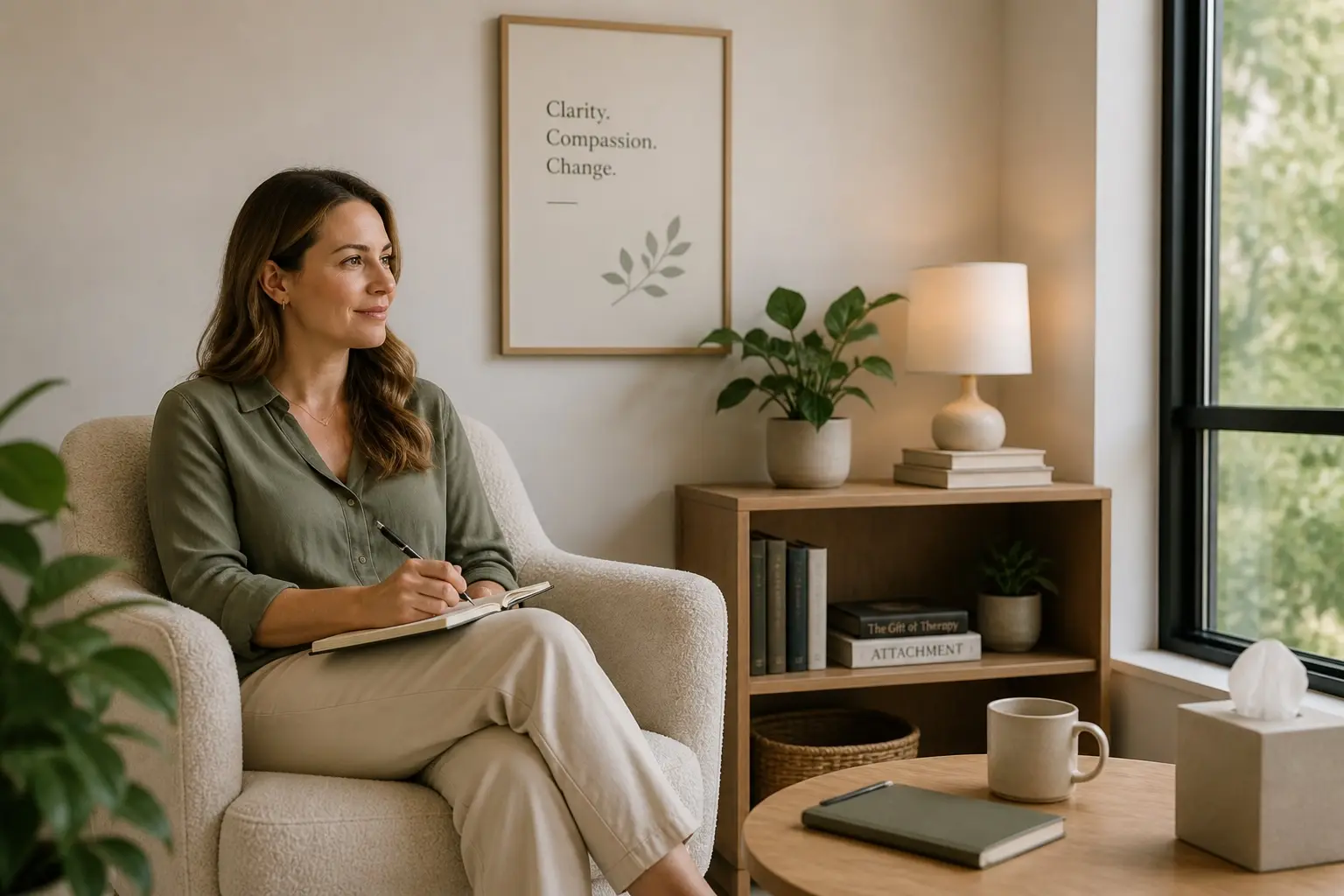 Professional therapist in a bright, minimal office